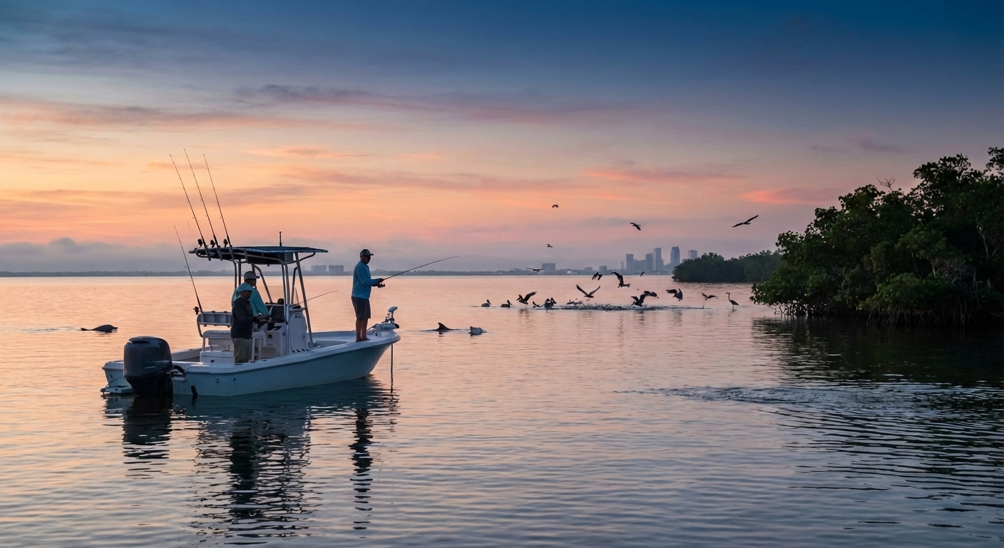 Early morning fishing action on Tampa Bay fishing charters